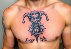 jester see no evil hear no evil speak no evil laugh now cry later tattoo idea
