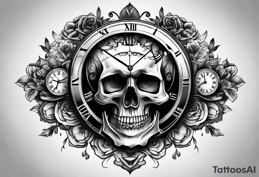 Skull mixed with watch tattoo idea