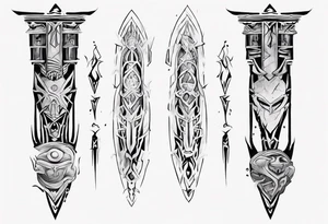 a neotribal spine tattoo that recreates the scene from the movie atlantis of kida floating up to the ancestral stones tattoo idea