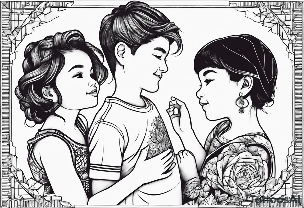 2 little girls, 1 little boy, 1 dad tattoo idea