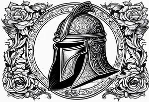 medieval knight helmet 
woodcut stamp style tattoo idea