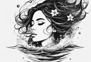 girl floating on still water from an aerial view tattoo idea