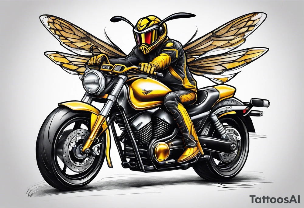 Hornet riding a motorcycle tattoo idea