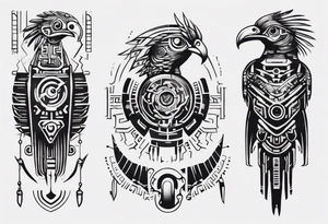 minimalist cyberpunk Mayan inspired Quetzal tattoo idea