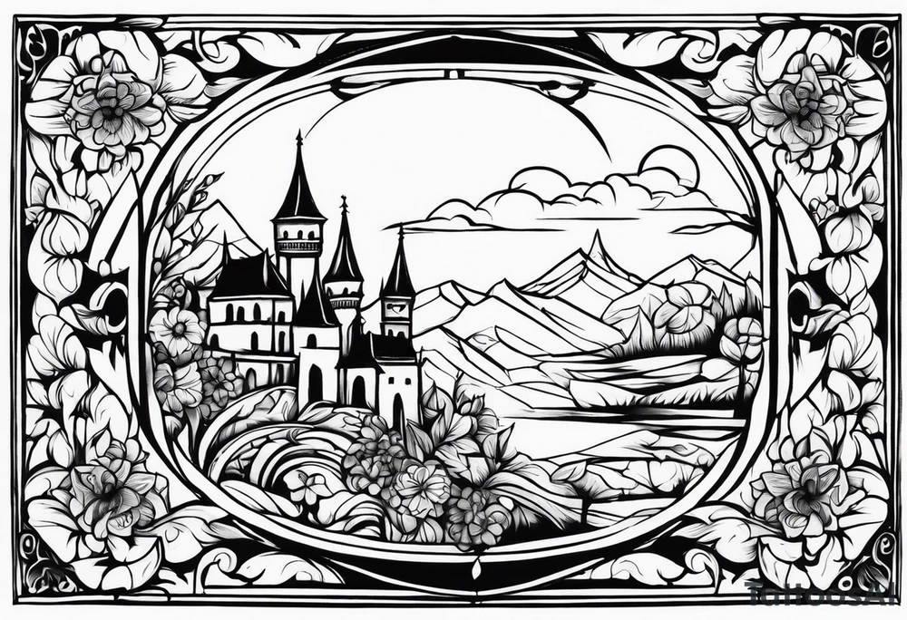 medieval tribal city
floral land sky vignette tattoo idea