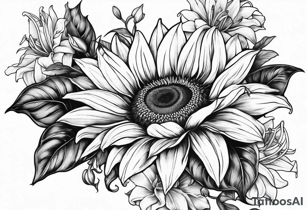 Sunflower and Lilly sleeve tattoo idea