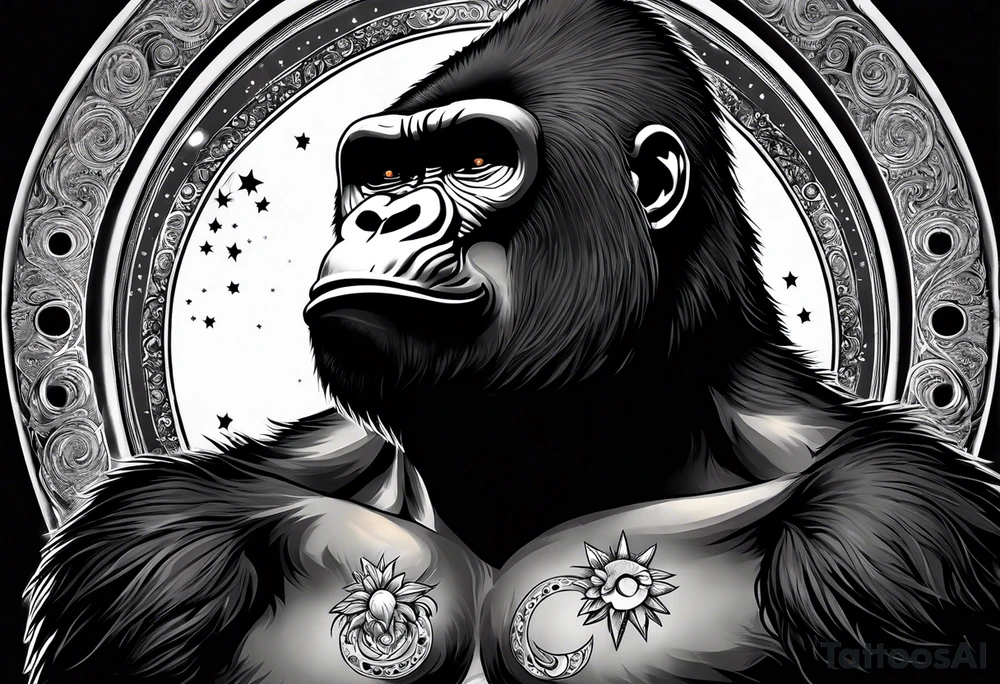 Gorilla with moons tattoo idea