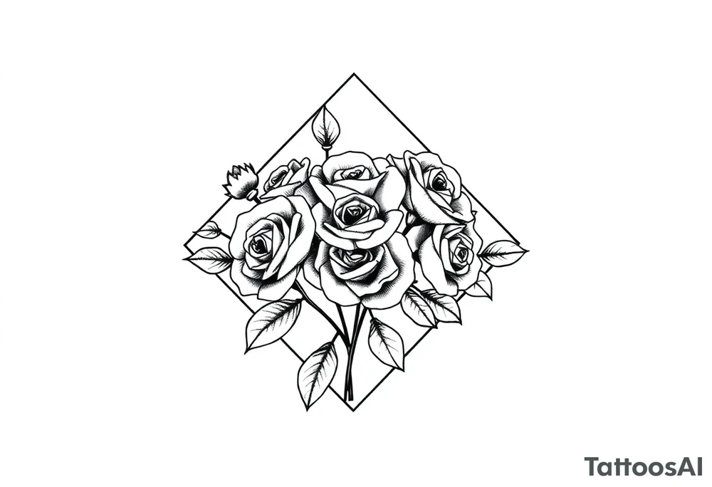 Small Roses filing up the inside of an elongated diamond shape tattoo idea