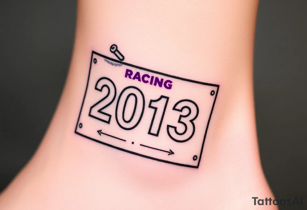 Racing half marathon bib 2013 purple and gold running safety pins piercing the skin running tattoo idea