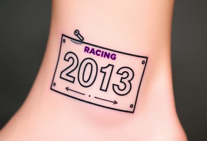 Racing half marathon bib 2013 purple and gold running safety pins piercing the skin running tattoo idea