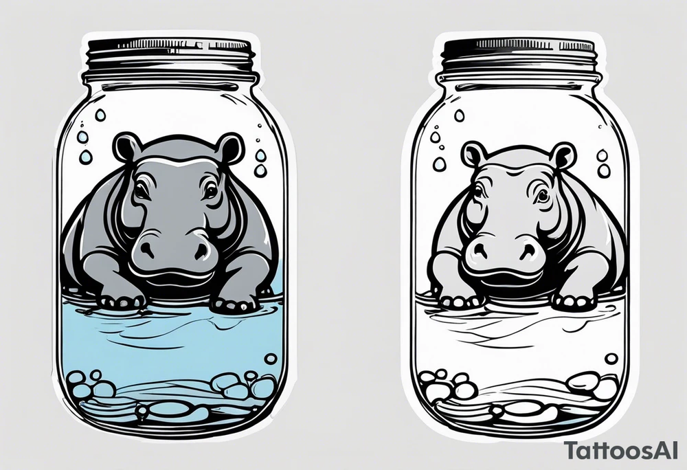 Hippo floating in a Mason jar filled with water tattoo idea