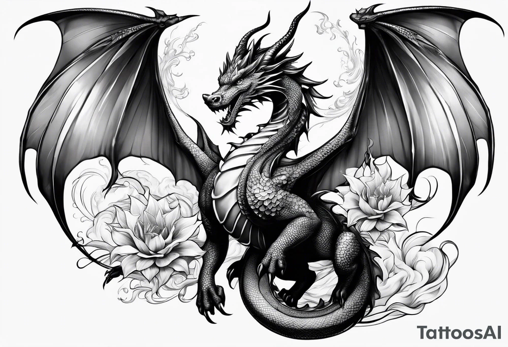 fairy and a dragon in the background tattoo idea