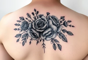 vintage bouquet of wild roses and meadow flowers with morning dew tattoo idea