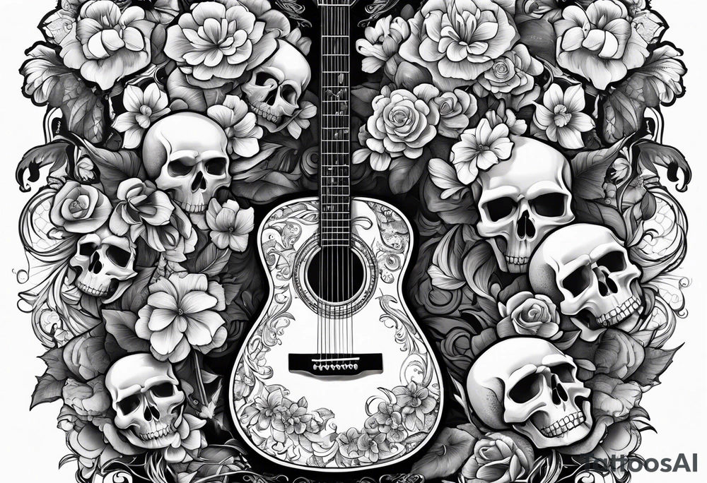 Guitar, skulls, flowers, cute dragon tattoo idea