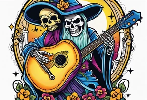 Wizard skeleton with guitar tattoo idea