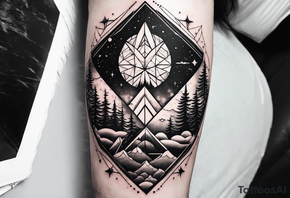 geometric half sleeve tatoo, space, nature tattoo idea