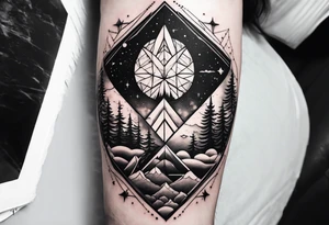 geometric half sleeve tatoo, space, nature tattoo idea