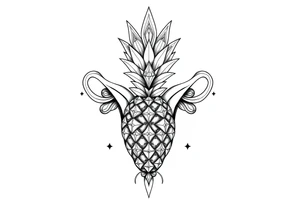 Design around a vagina and anus using a  pineapple with diamonds  and magestic, crown, vagina, anus, pubic tattoo idea