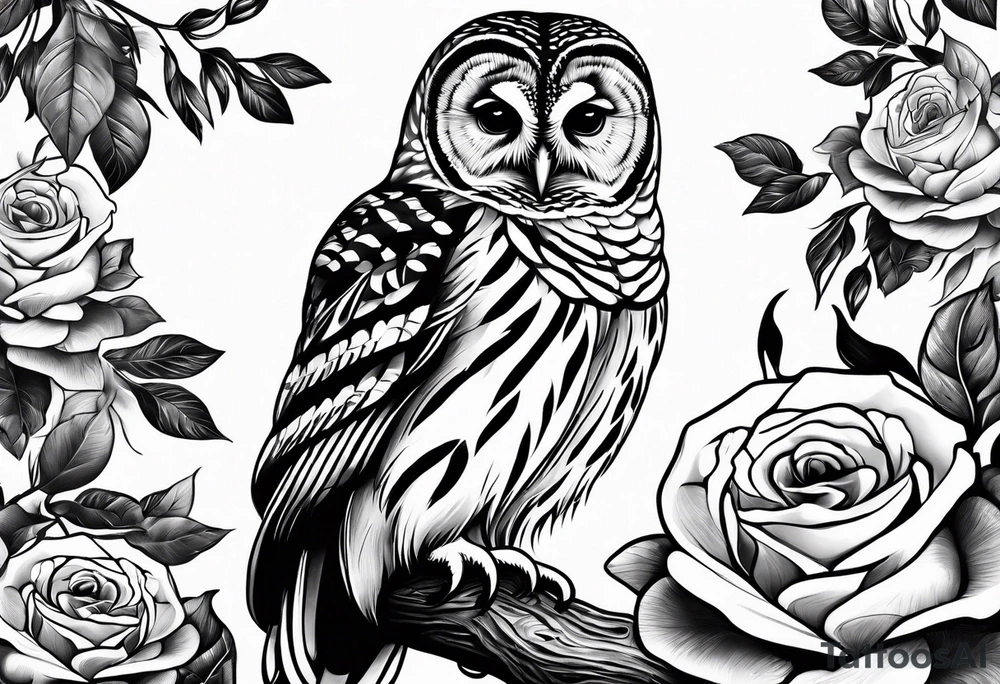 Barred owl and a rose tattoo idea