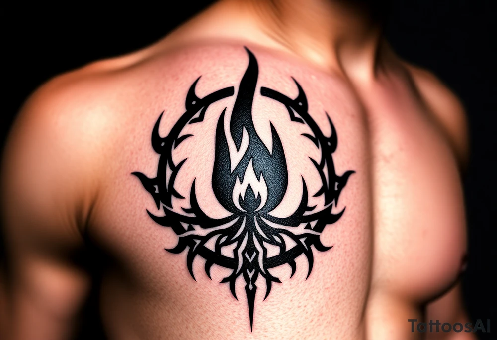 a flame imprisoned in a roots circle tattoo idea