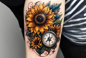 Sunflower next to a compass tattoo idea