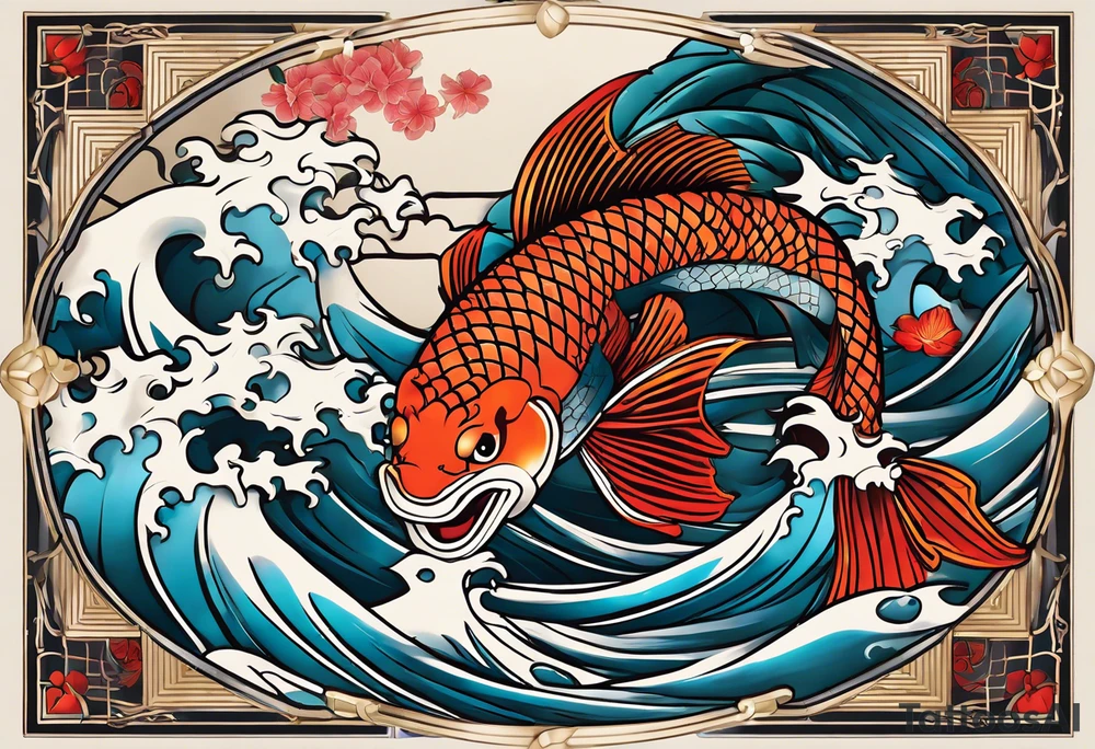 Japanese with karp koi in fond, demon and samouraï first plan with nuage 
Put à samouraï in fiesta plan tattoo idea