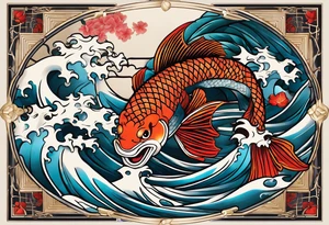Japanese with karp koi in fond, demon and samouraï first plan with nuage 
Put à samouraï in fiesta plan tattoo idea