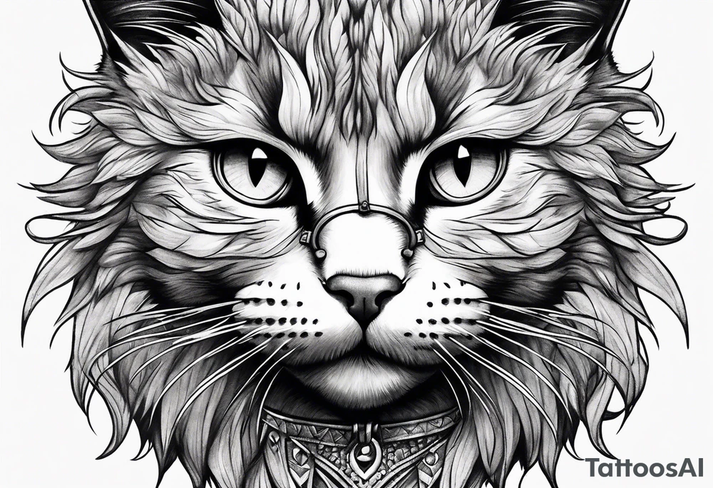 Edgy cat portrait with spike collar tattoo idea