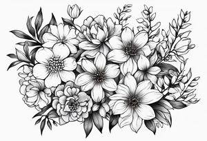Small tattoo flower bunch using July flower, November flower, May flower, May flower, August flower and February flower tattoo idea