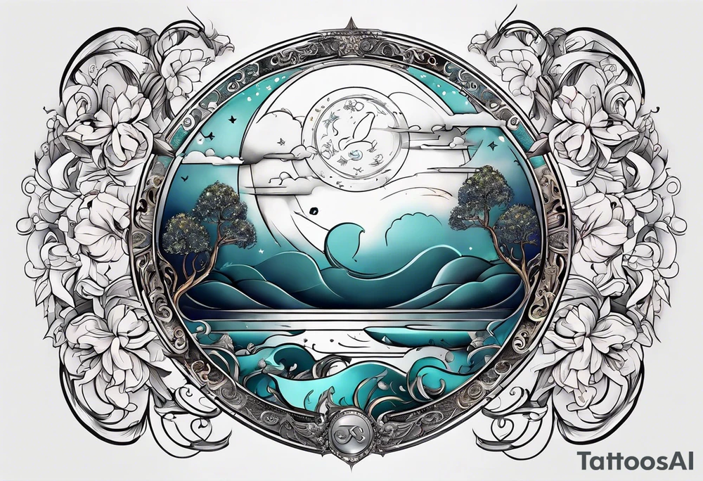 Half moon with beautiful zodiac background tattoo idea
