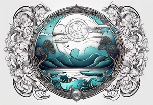 Half moon with beautiful zodiac background tattoo idea