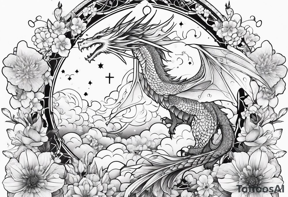 Constellation, wing , snow , cross , dragon female japan kawaii , flower tattoo idea
