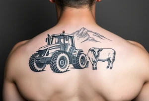 massey Ferguson tractor, cow and mountian tattoo idea