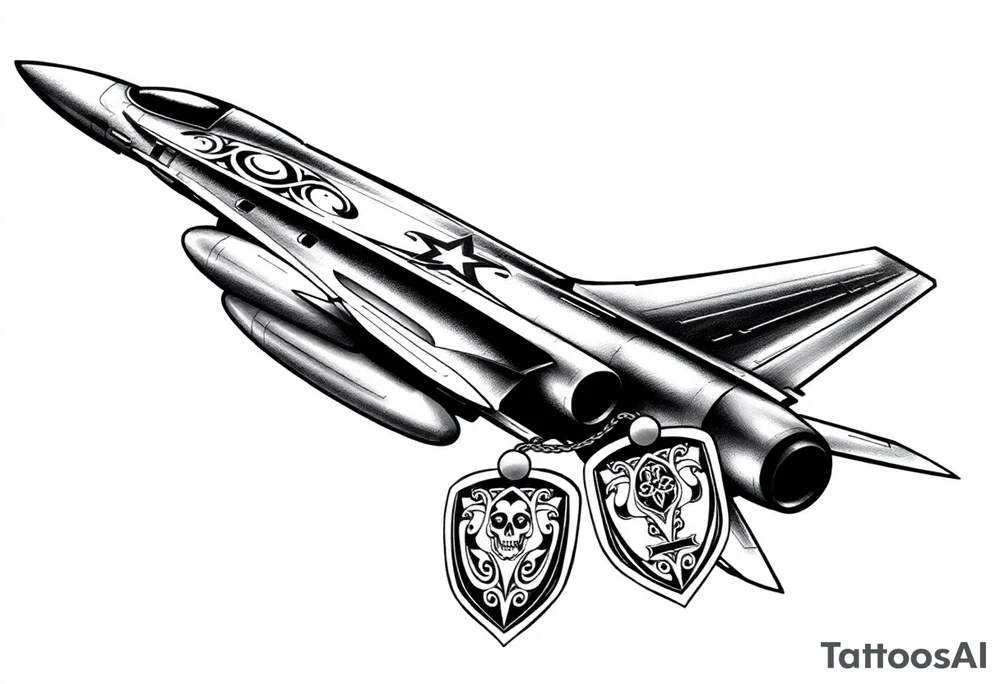 F4 phantom with celtic tribal and memorial dog tags tattoo idea