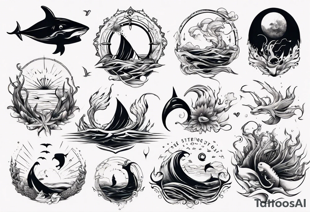 modern tattoo of the ocean that represents strength, love and unity tattoo idea