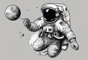a picture of an astronaut eating a corn dog while floating in space showing the full body tattoo idea