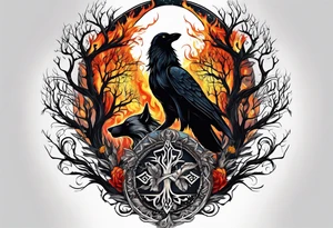 Germanic warrior
  tree of life on fire

wolf and a raven tattoo idea