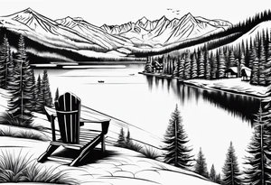 ski resort with lake in the background and chair lifts tattoo idea