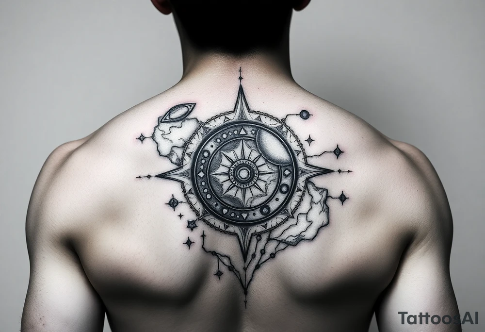 gemoetric back tattoo inspired by space and time tattoo idea