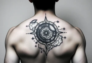 gemoetric back tattoo inspired by space and time tattoo idea