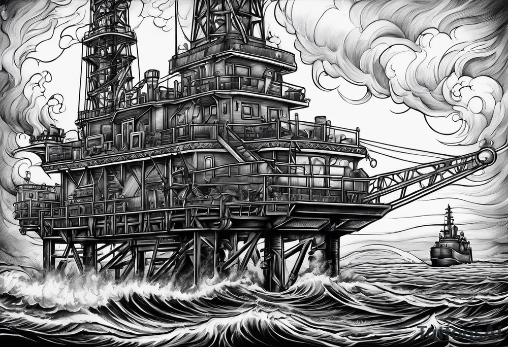 Texas,  oil rig,  flames tattoo idea