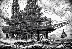 Texas,  oil rig,  flames tattoo idea
