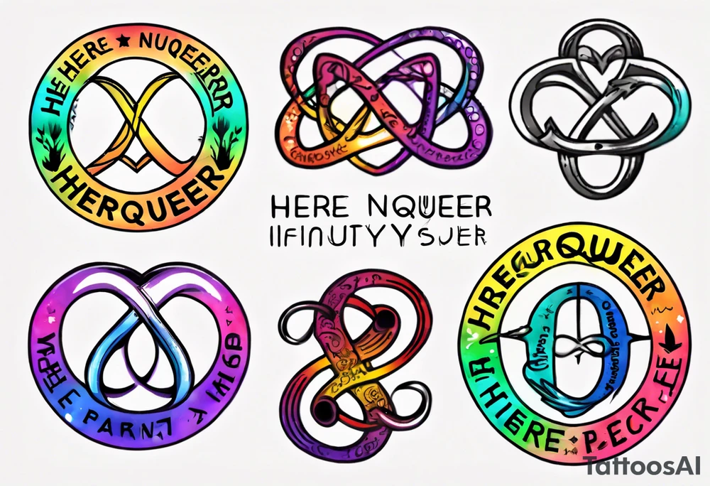 rainbow infinity symbol with the words "Here and Neuroqueer" tattoo idea