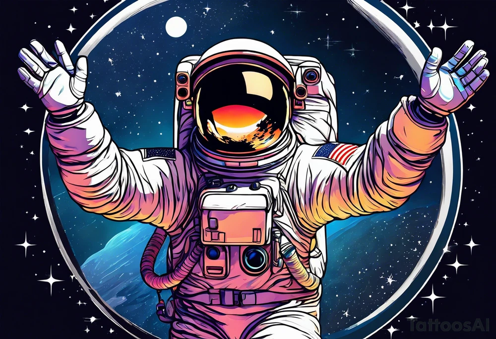 Astronaut floating reaching hand out to space tattoo idea
