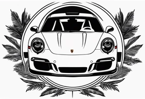 laurel wreath with porsche car inside and palm tree tattoo idea