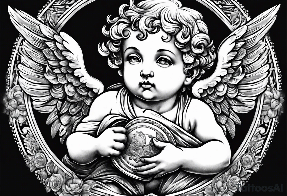 a cherub holding a money bag tattoo idea