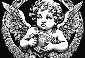 a cherub holding a money bag tattoo idea