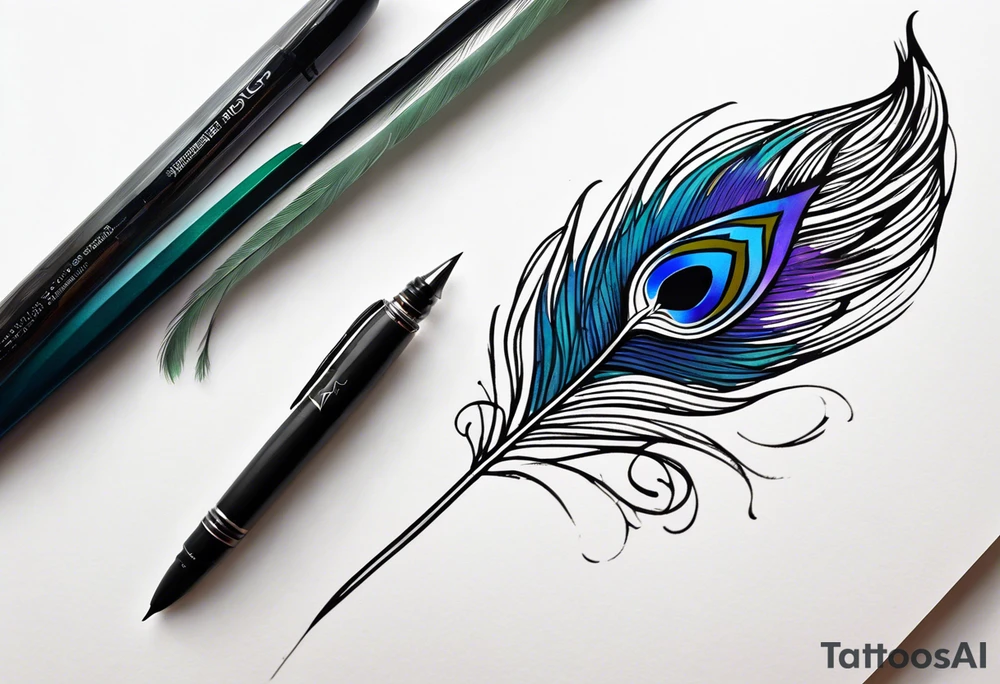 pen and peacock 
feather tattoo idea