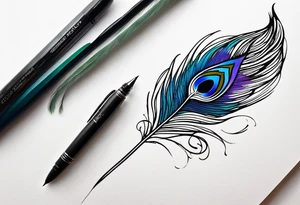 pen and peacock 
feather tattoo idea