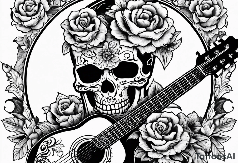 Guitar, skulls, flowers, cute dragon tattoo idea
